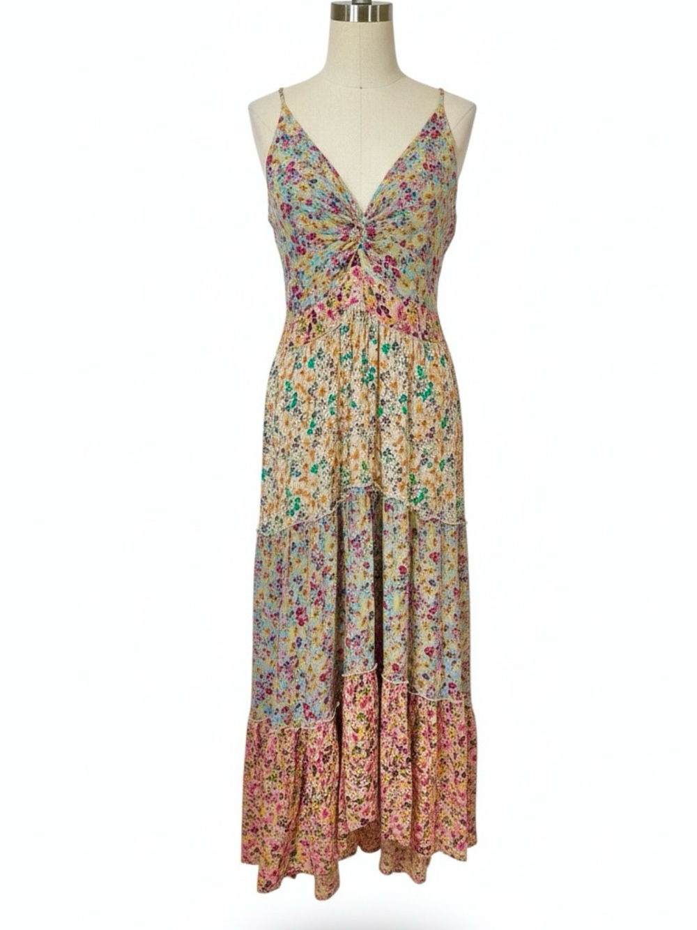 Angie Floral Peekaboo Twist Tiered Maxi Dress L Multicolor